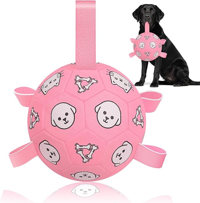 Dog Soccer Ball, Dog Toy Soccer Balls with Grab Tabs, Herding Ball for Dogs, Water Pool Dog Toys for Indoor/Outdoor Play – Great Dog Birthday Gift for Medium & Large Dogs, 8 Inch