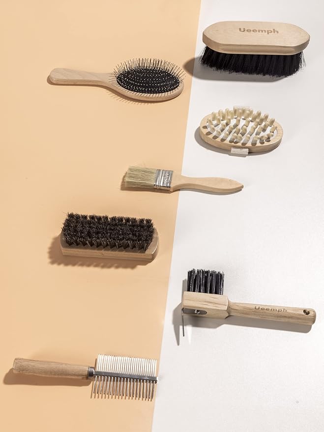 Horse Grooming Kit (12-Piece): Brushes, Storage Bag, Sweat Scraper, Mane Comb, Grooming Gloves, Horse Gift for Girls (Black)