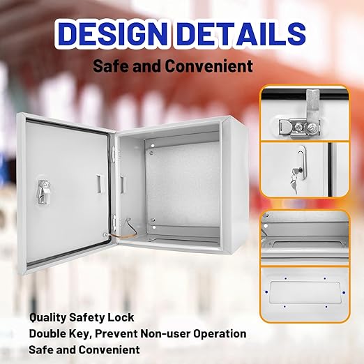 Outdoor Electrical Box 12 x 12 x 8''D NEMA 4X Enclosure Steel Box, Waterproof &