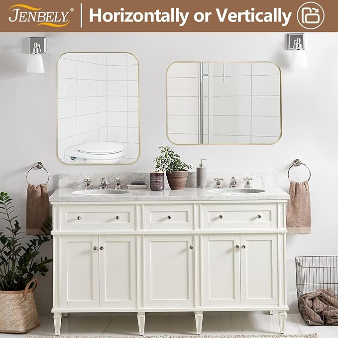 48x30 Inch Brushed Nickel Bathroom Mirror, Framed Rectangle Mirror
