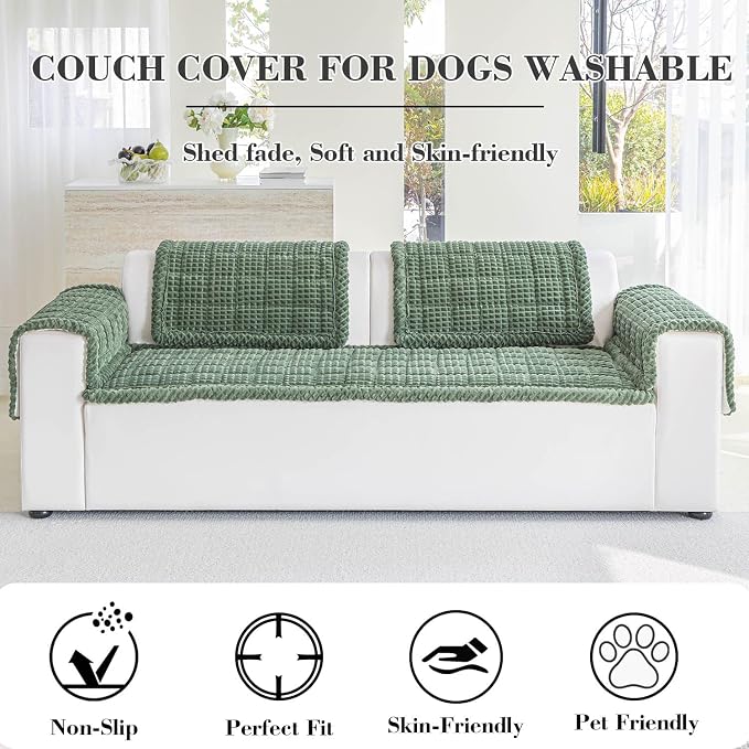 Couch Cover for Dogs Washable, Non-Slip Pet Couch Covers for Sofa, Fuzzy Dog Couch Cover Mat, Thick, Soft, Plush Couch Cushion Covers for Sofa Protector (Green, 23.6" x 47.2"/60 x 120cm)