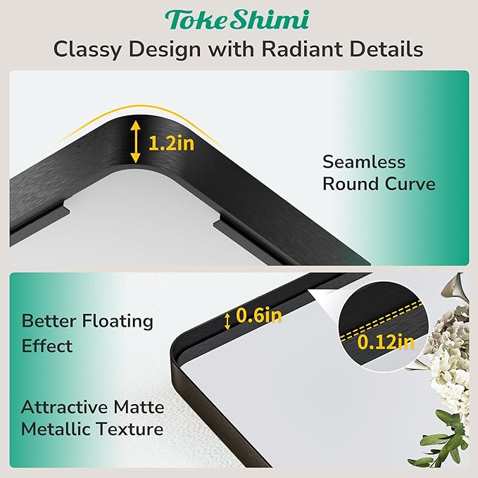 TokeShimi Black Bathroom Mirror, 40x30 Large Bathroom Mirror Rectangle