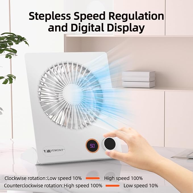VEMONT 180°Foldable Portable Personal Fan Built-in 5000mAh Rechargeable Battery