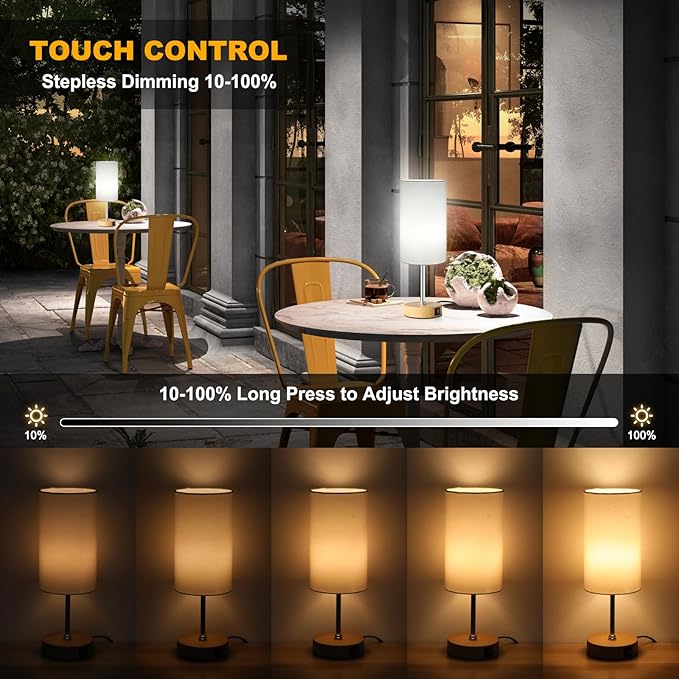 Unicozin Small Table Lamp, 3CCT & 7 RGB Color Changing, Dimmable Nightstand Lamp with Wood Grain Base, Touch Bedsides Lamp for Bedroom, Office, Kids Room, Nursery, Party, White Shade