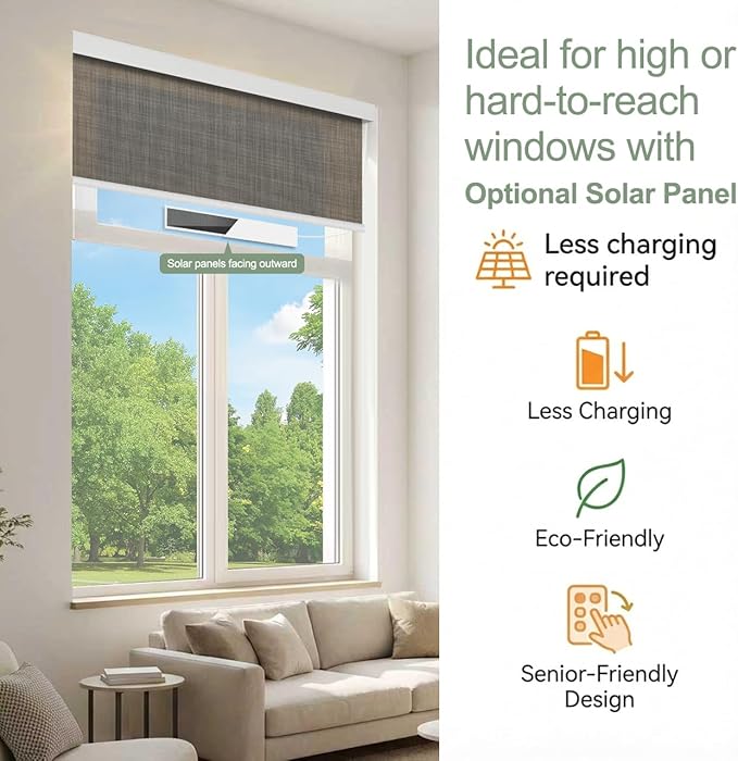 Tipiace Motorized Blinds with Remote Window Roller Shade Wireless Rechargeable