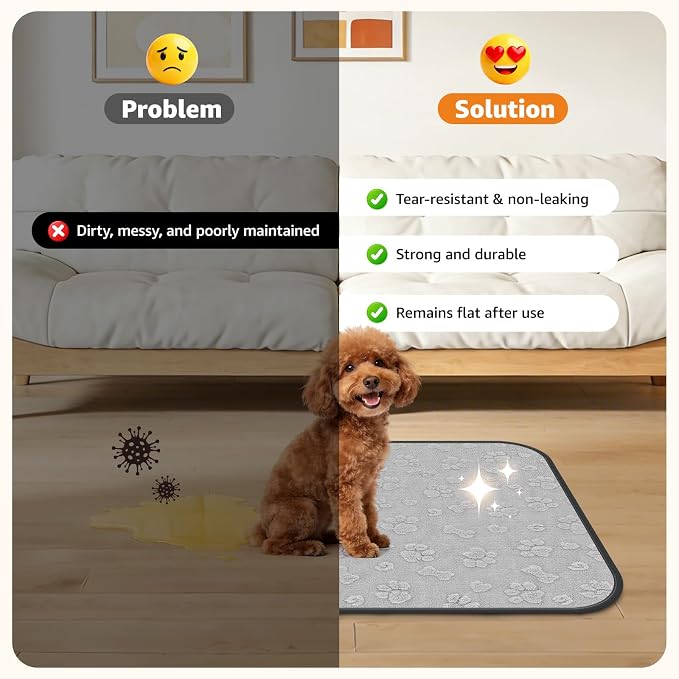 LOOBANI 2 Pack Extra Large Washable Pee Pads for Dogs 48"x48", Gray | Non-Slip Reusable Dog Mat, Super Absorbent & Waterproof Whelping Pads For Floor, Bed, Incontinence, Housebreak, Leak-Proof