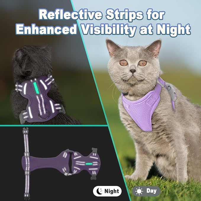 Cat Harness and Leash Set Escape Proof for Kitten Walking, Soft Adjustable Top Handle Vest Harnesses for Cats, Easy Control Breathable Reflective Small Medium Large, Violet Purple, XXS