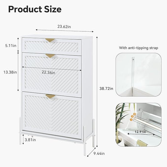Shoe Cabinet Storage with 2 Flip Drawers, Narrow Hidden Shoes Cabinet Organizer