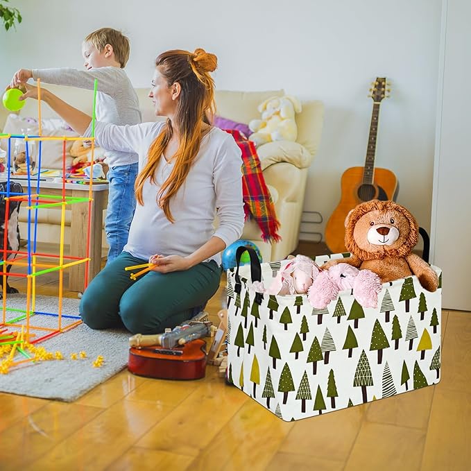 Rec Christmas Tree Print Box Hamper Storage Basket Collapsible Organizer Bin Gift Shelf Baskets for Home and Kitchen Storage