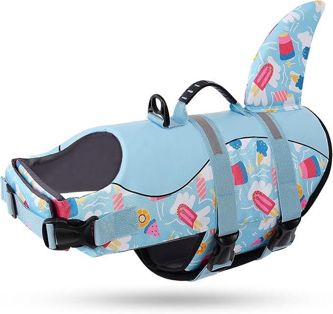 Shark Dog Life Vest for Swimming, Boating, Kayaking, Surfing, Canoeing - High Buoyant Dog Life Jacket, Ripstop High Flotation Swimsuit for Small, Medium, Large Dogs (Blue, XXL)