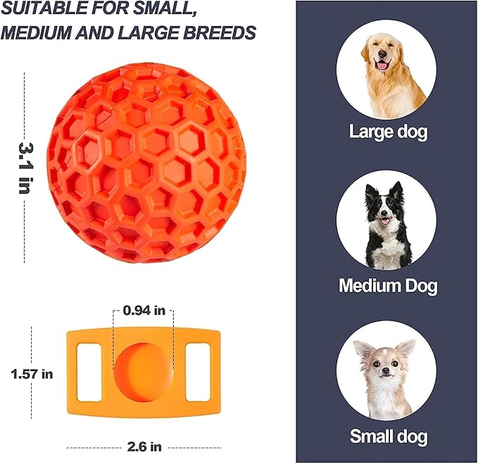 Squeaky Dog Balls, 2 Pack Indestructible Dog Toys for Aggressive Chewers Large/Medium Breed, Natural Rubber Interactive Chew Toys for Teeth Clean, Relieves Anxiety（Blue + Orange）