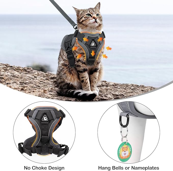 Cat Harness and Leash for Walking Soft Cat Harness Escape Proof, Adjustable Kitten Harness Cat Leash Reflective Strips Jacket, Breathable Cat Vest Harness Set for Kitten Easy to Wear Outdoor Walking