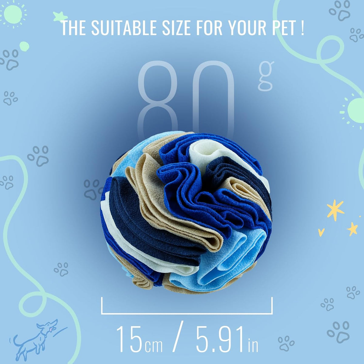 Pet Snuffle Ball, Puzzle Sniffing Interactive Dog Ball for Blind Dogs Training Stress Relief Dog Enrichment Toys Treat Machine Washable (15cm, Serenity Blue)