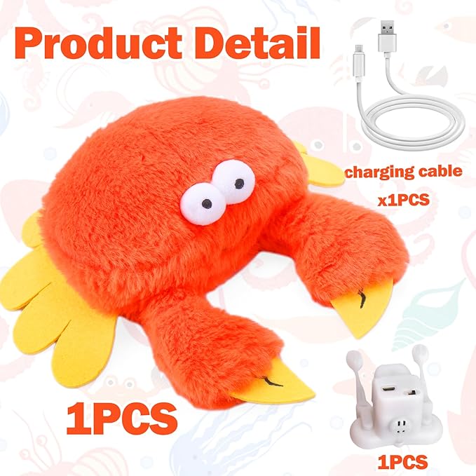 Interactive Dog Toys, Crab Dog Toy that Wiggle Pinchers, Dog Toys to Keep Them Busy, Touch Activated Dog Toys for Small / Medium / Large Puppy Enrichment, Rechargeable Pet Toys Plush, Squeaky Dog Toys