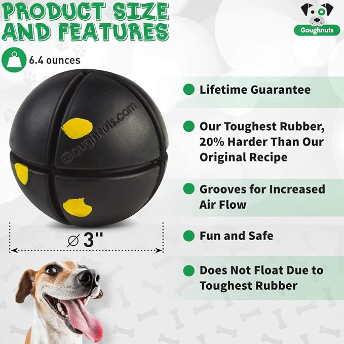 Goughnuts – Virtually Indestructible Ball - Guaranteed Dog Chew Toys for Aggressive Chewers Like Pit Bulls, German Shepherds, and Labs from 30-70 Pounds - Toughest and Durable Natural Rubber - Pro 50