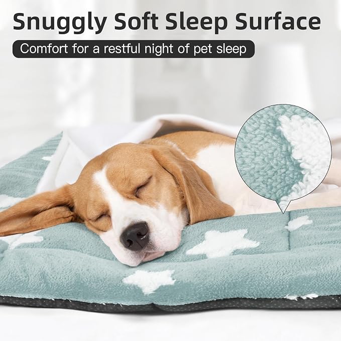 Mora Pets Cat Bed for Indoor Cats Washable Dog Crate Pad Cute Star Dog Bed Mat for Small Dogs Pet Kennel Pad for Cage Soft Flat Puppy Kitten Cushion for Sleeping Anti-Slip Blue 22 x 13