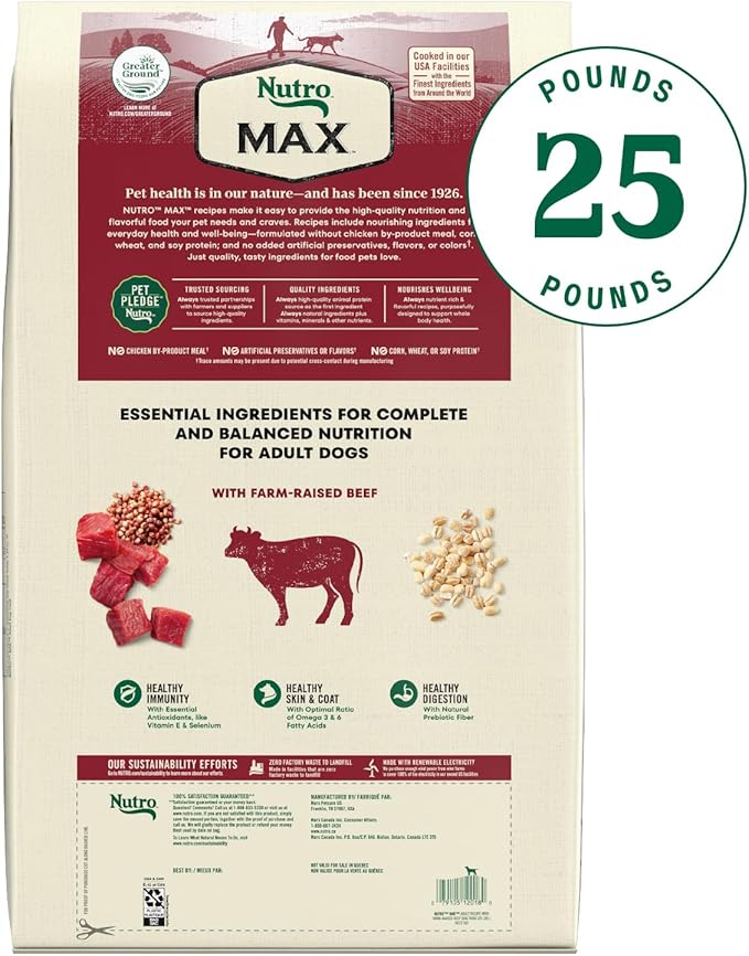 Nutro Max Adult Dry Dog Food with Beef, 25 lb. Bag