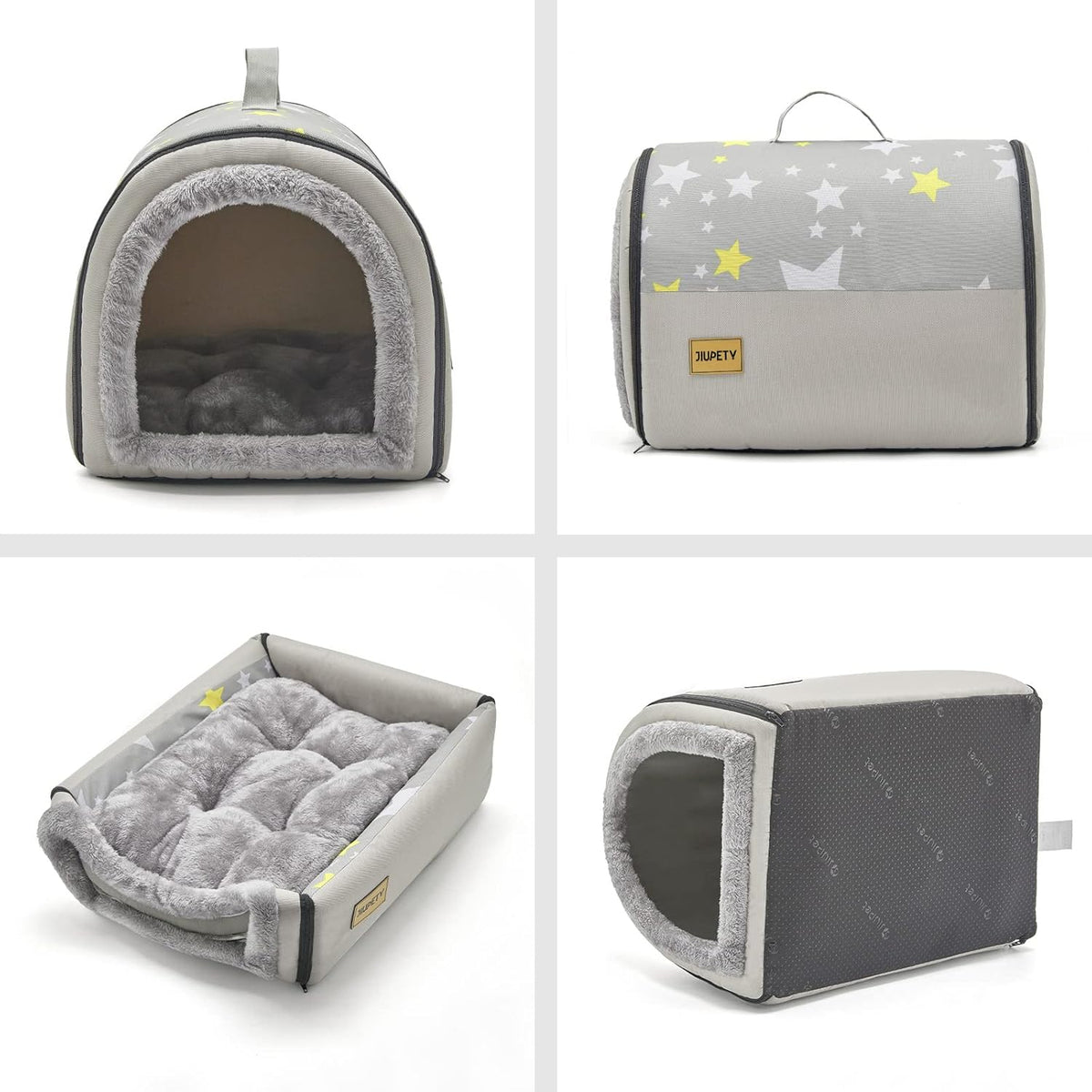 Jiupety Indoor Dog House, 2 in 1 Portable Foldable House Bed with Cover, Pet Tent & Cave Bed for Cats and Small Dogs, M(18"×14"×13"), Up to 9 Lb, Grey