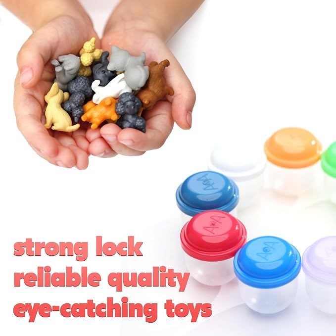 Pet Figurines Toys in Capsule - 50 Pcs - 1.1 Inch Plastic Capsules with Cute Dog and Cat Figurines for Kids - Bulk Toys for Easter Hunt Games - Vending Machines - Classroom Prizes