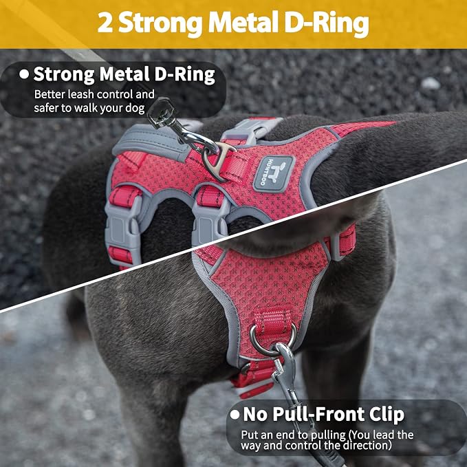 Escape Proof Dog Harness, Secure Dog Harness No Escape, Fully Reflective Harness with Handle, Breathable, Durable, Adjustable Vest for Medium Dogs Walking,and Running Gear (Red,M)
