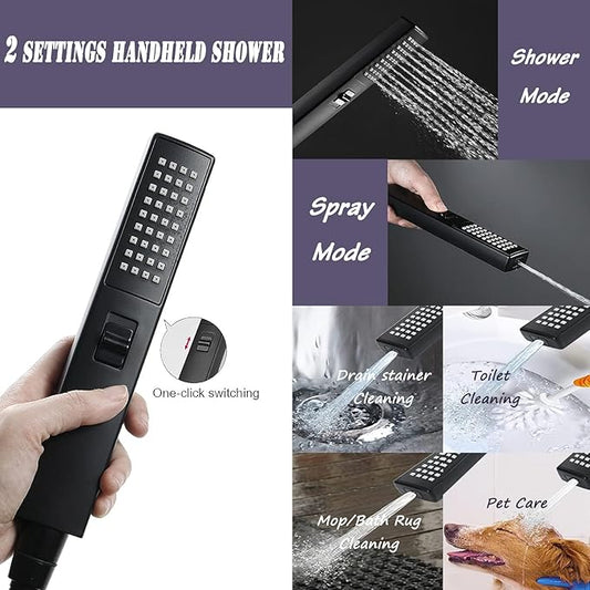 10" High Pressure Square Rainfall Shower Head and 2-in-1 Hand Shower, Rainfall