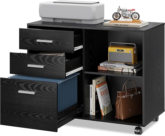 DEVAISE 3 Drawer Mobile File Cabinet, Wood Lateral Filing Cabinet, Printer Stand