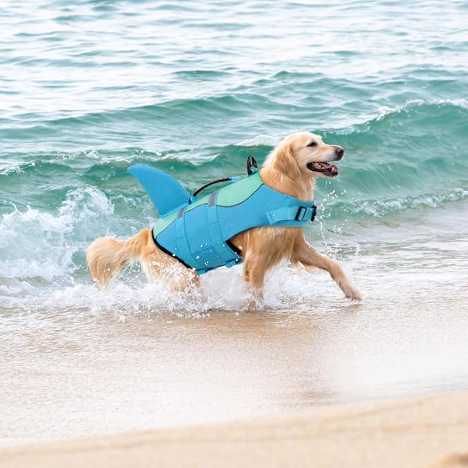 Shark Dog Life Jacket, Dog Life Vests for Boating, High Buoyant Pet Life Vest for Swimming, Adjustable Easy On Cat Life Jackets for Small, Medium, Large Dogs (Pool Blue,XL)