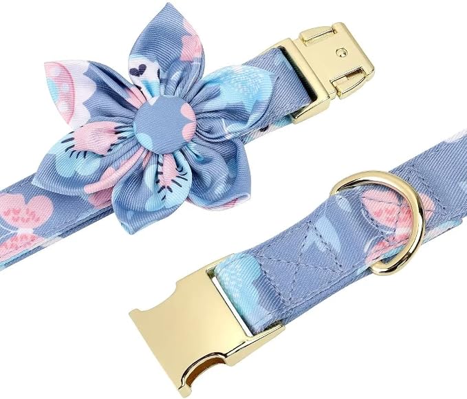Beirui Cute Dog Collars,Harnesses,Leashes Set, Floral Pattern, Purple,S | Girl Dog Harness Set with Flower, Adjustable and Soft Mesh Lining, For Small Dogs Daily Walks