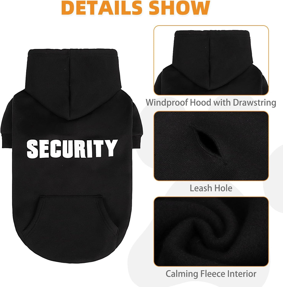 KOOLTAIL Security Dog Hoodie, Fall Puppy Sweater Clothes for Small Medium Large Dogs, Soft Warm Winter Pet Cold Weater Coats Hooded Sweatshirt with Pocket, Dog Halloween Costume for Girl Boy, Black S