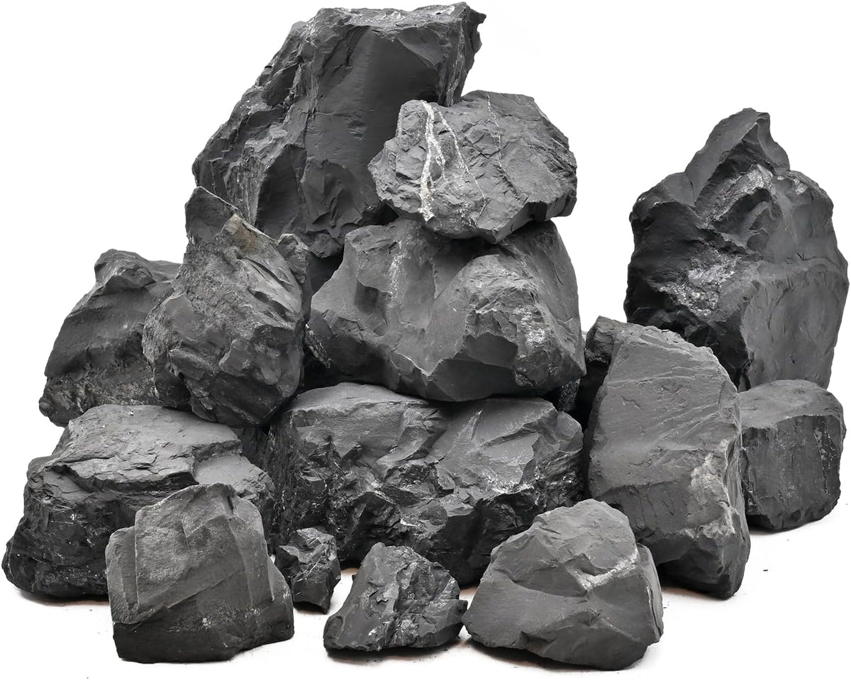 Unocho Fish Tanks Stone 20LB Natural Black Slate Rocks for Aquariums Decorative Aquascaping Stone for Reptile Terrariums, Bonsai Gardens & Outdoor 3-9inches(8PCS)