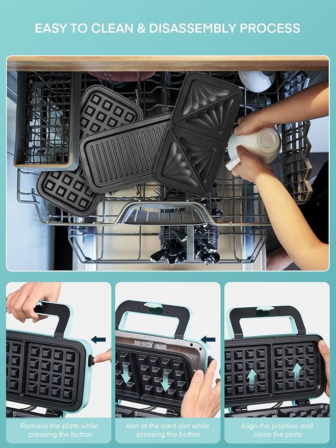 FOHERE Waffle Maker 3 in 1 Sandwich Maker 1200W Panini Press