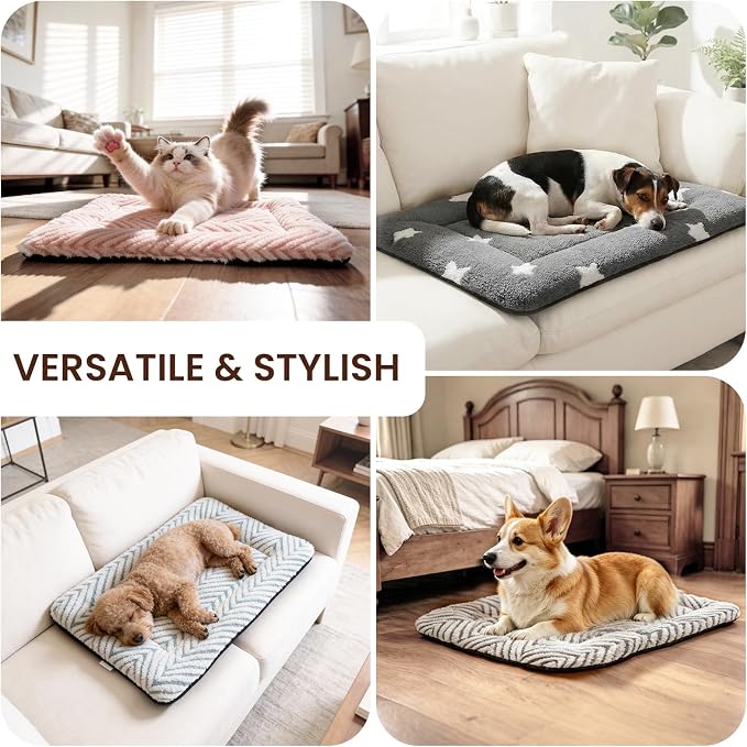 Mora Pets Cat Bed for Indoor Cats & Small Dogs Washable Flat Cat Bed Mat Soft Fluffy Dog Crate Kennel Carrier Pad with Anti-Slip Bottom for Pet Cage Travel Sleeping Chevron Pink 22 x 13