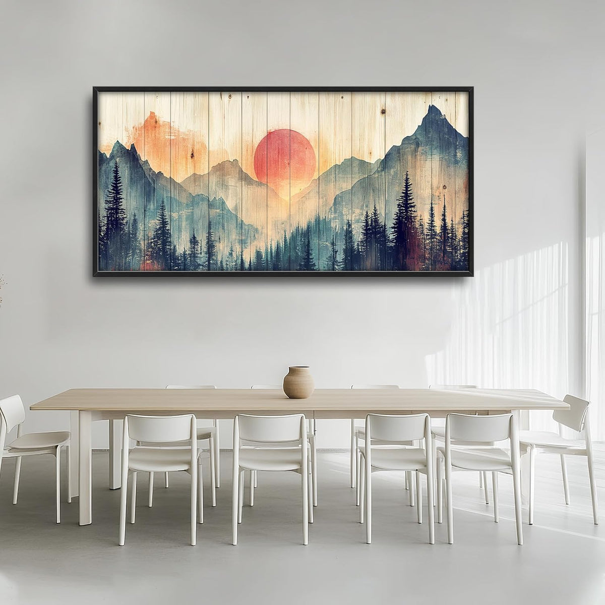 Framed Large Cabin Mountain Wall Art for Living Room, Oversized Rustic Forest Wall Decor, Rustic Nature Landscape Canvas Painting Sunset Pictures Home Decoration for Bedroom Office 60"x30"