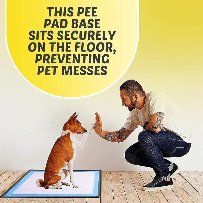 Dog Pee Pad Holder Tray Fits for 28” x 23” Pee Pads - 2 Pack - Grey | Corner Lock Holes, Raised Edges, Non-Spill, Easy to Clean Silicone Dog Potty Tray Holder, For Indoor Floor Protection