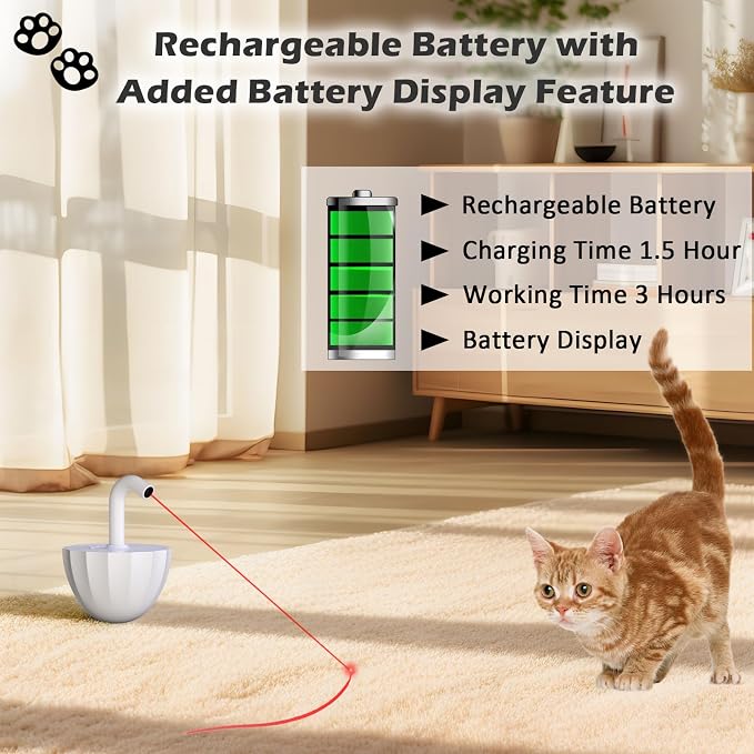 Tumbler Cat Laser Toy Automatic, 360° Rotation Rechargeable Laser Pointer, Self Play 3 Modes Motion Activated Cat Laser Toy, Interactive Cat Toys for Bored Indoor Adult Cats/Dogs (White)