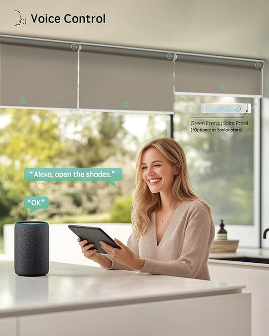 Yoolax Motorized Blinds with Remote, Automatic Window Shades Work with Alexa