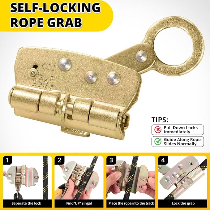 TRSMIMA Rope Harness Safety Lanyard：150ft Roofing Rope Fall Protection | Vertical Safety Harness Rope With Grab Snap Hooks Shock Absorber - Tree Climbing Line Kit Heavy Duty Safety Equipment ANSI CE