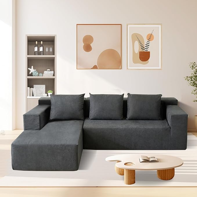 ANONER 103” Modular Sectional Sofa - L Shaped Upholstered Cloud Couch, Free Combination Deep Seat Corner Sofa, Sectional Couches for Living Room, Modern Minimalist Couch, Dark Grey