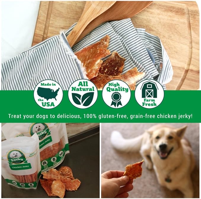 Lucky Premium Treats Chicken Jerky Bits and Strips All Natural, Dehydrated Chicken Breast (7 oz)