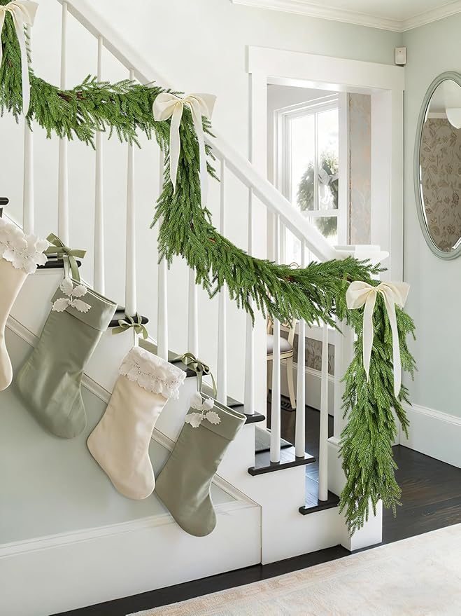 DearHouse Norfolk Pine Garland, 9 Ft Artificial Greenery Christmas Decoration for Holiday Season, Mantel Fireplace Table Runner Centerpiece