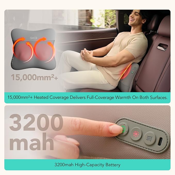 SKG Cordless Back Massager for Pain Relief Deep Tissue 4D Back and Neck Massager