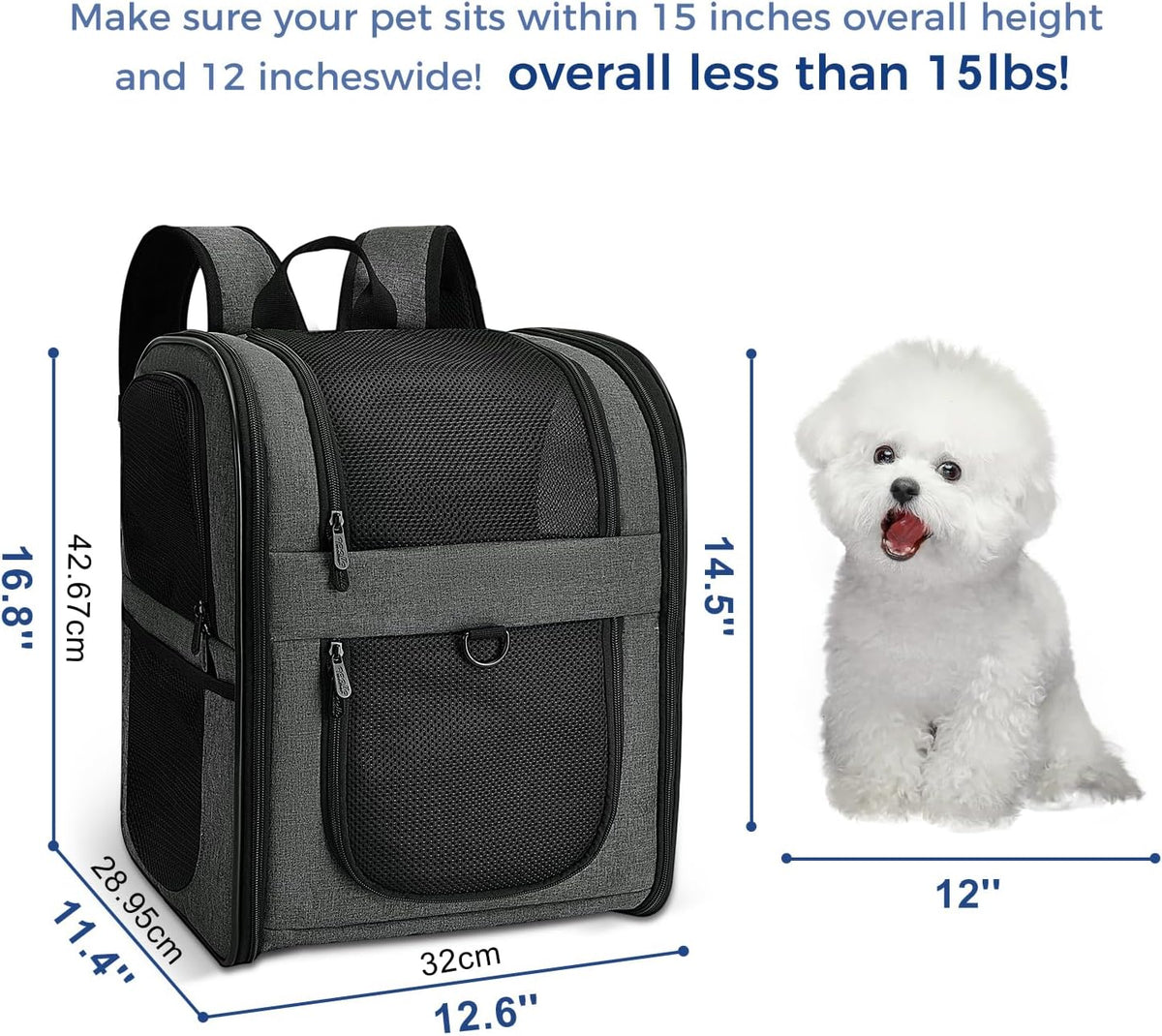 Apollo Walker Pet Carrier Backpack for 4-15lb Cats and Dogs, Puppies, Safety Features and Cushion Back Support | for Travel, Hiking, Outdoor Use (Gray)