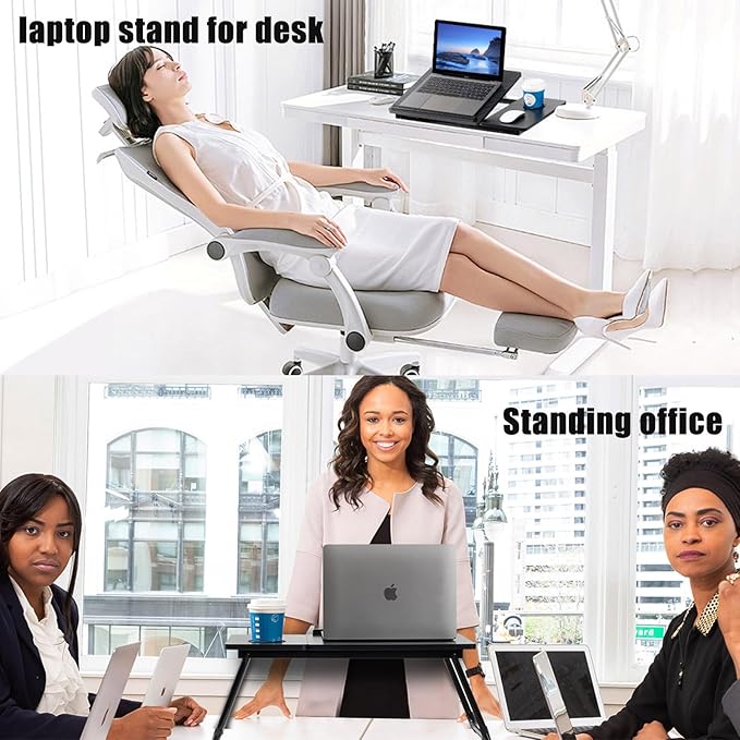 Laptop Desk for Bed Couch, Adjustable Foldable Bed Table with Cup Holder, Breakfast Serving Tray, Portable Laptop Lap Desk Stand for Working Reading Writing Eating Gaming in Bed Sofa Floor(Black)
