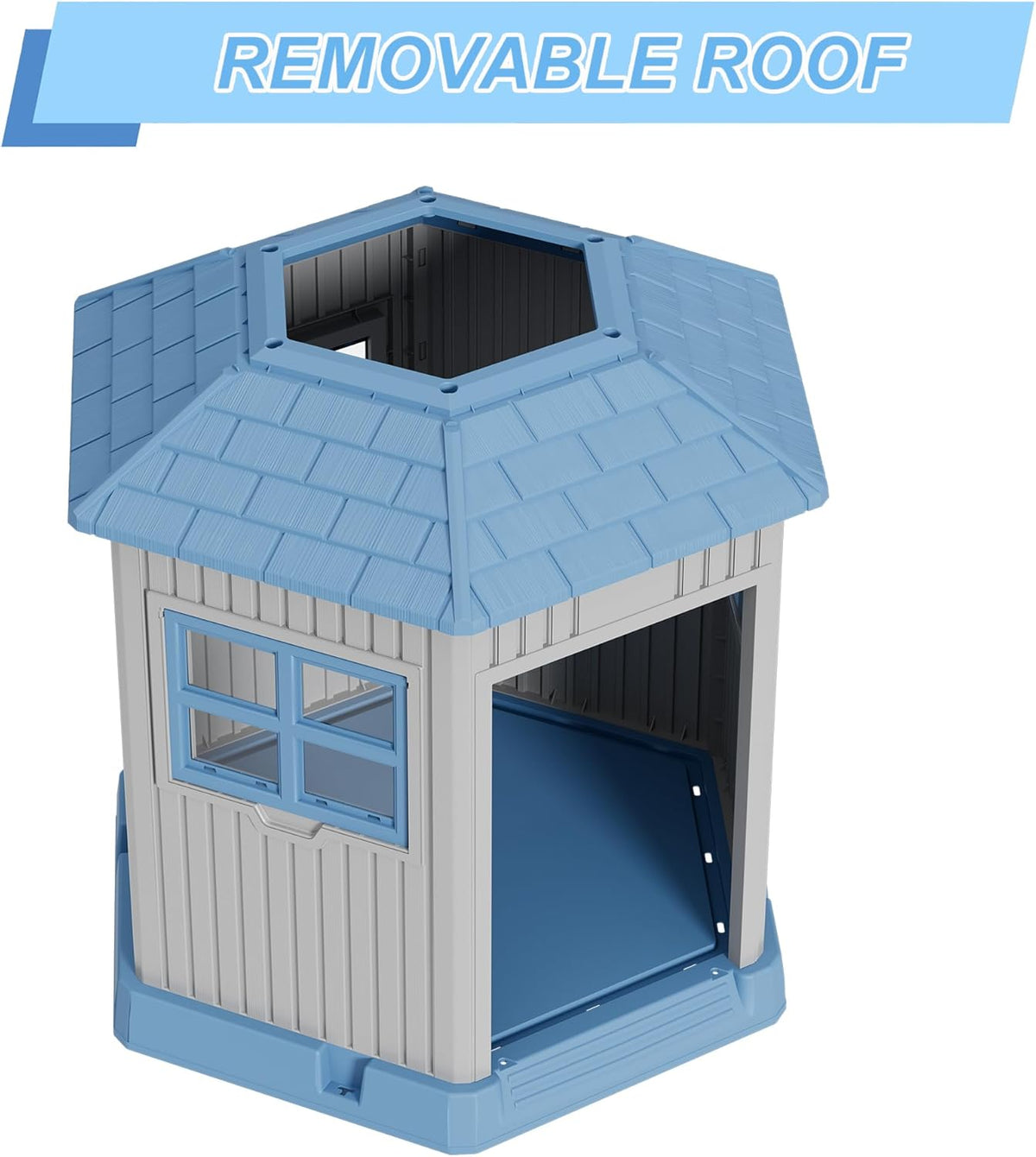 Durable Dog House Indoor Outdoor for Small Medium Dogs, Weatherproof Puppy Shelter with Elevated Floor & Air Vents, Easy Clean and Assemble (Blue, 36.61L*29.5W*37.4H)