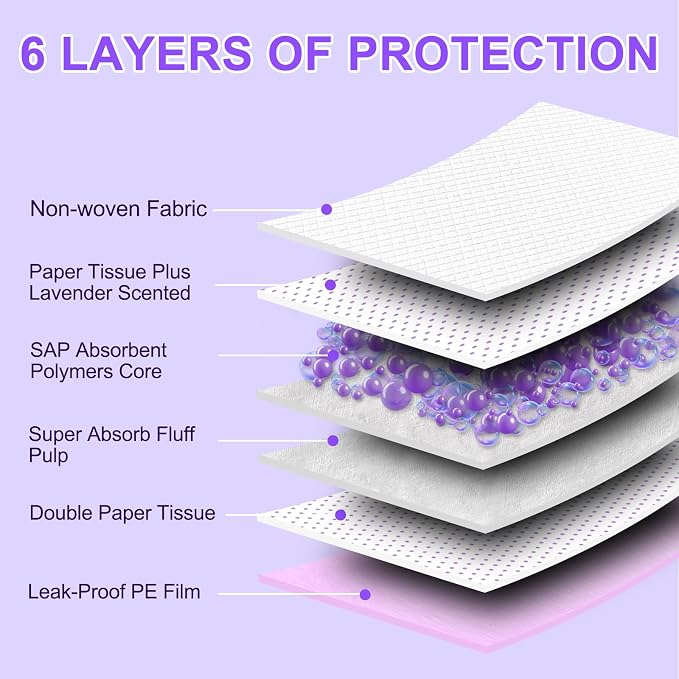 Boscute Lavender Scented Thicken 6 Layers Heavy Absorbent 30"x36" Pet Training Dog Pee Pads, Extra Large Polymer Leak-Proof Quick Dry Puppy Pee Pads, Disposable Pee Pads for Dogs Cats Rabbit 100Counts | Heavy Absorbent up to 7 Cups, Quick Dry, for Dogs...