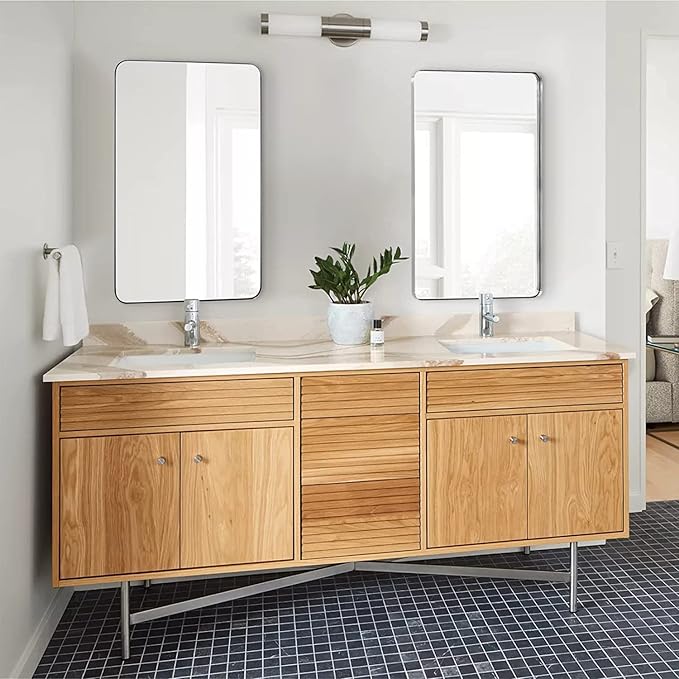 ANDY STAR Chrome Bathroom Mirror, 24”x40” Polished Nickel Rounded Corner