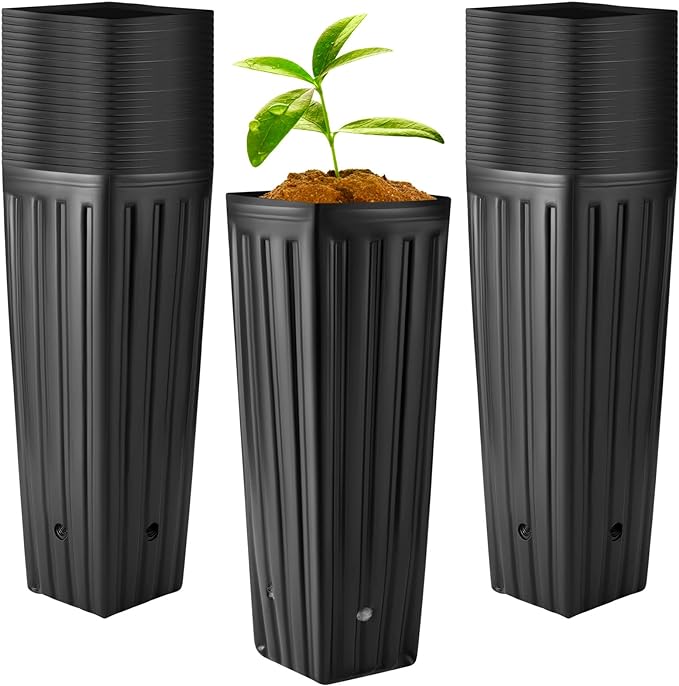 Nuenen 400 Pcs Tall Pot Plastic Deep Plant Nursery Pots Black Seedling Flower Plant Container with Drainage Holes for Indoor Outdoor Gardening (11.8" H X 3.9" W)
