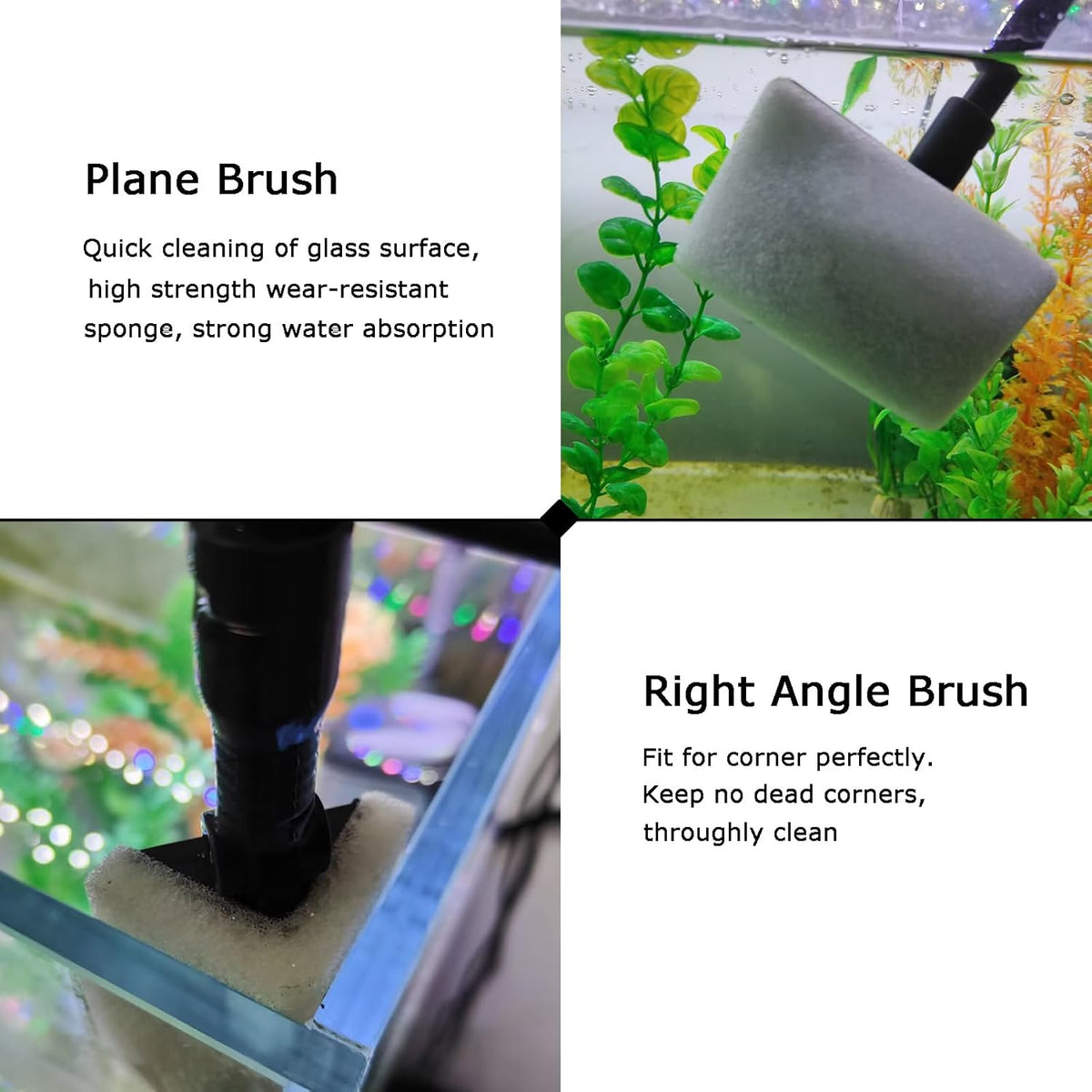 AQUANEAT 6 in 1 Fish Tank Cleaning Tools, Aquarium Cleaner Set with Adjustable Handle, Including Algae Scraper, Sponge Pad, Fish Net, and Brush