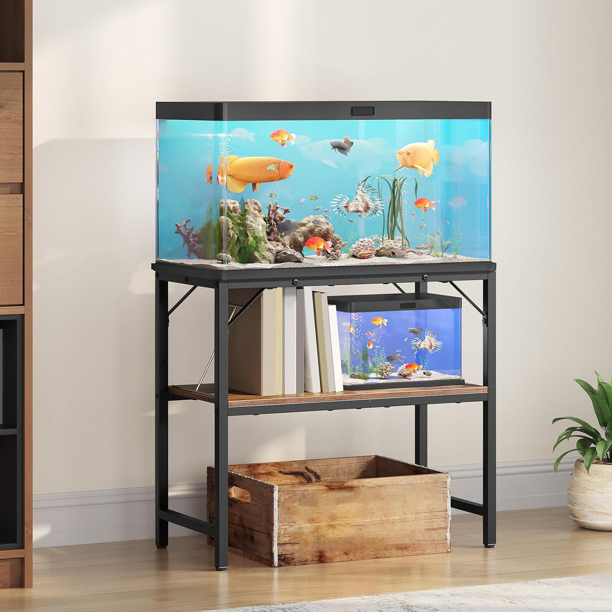 30 Gallon Fish Tank Stand, Aquarium Stand with 2-Tier Storage Shelves, Heavy Duty Breeder Turtle Terrarium Stand Rack for Home Office, 30.0" L x 11.8" W x 24.4" H, Rustic Brown FTHR3001
