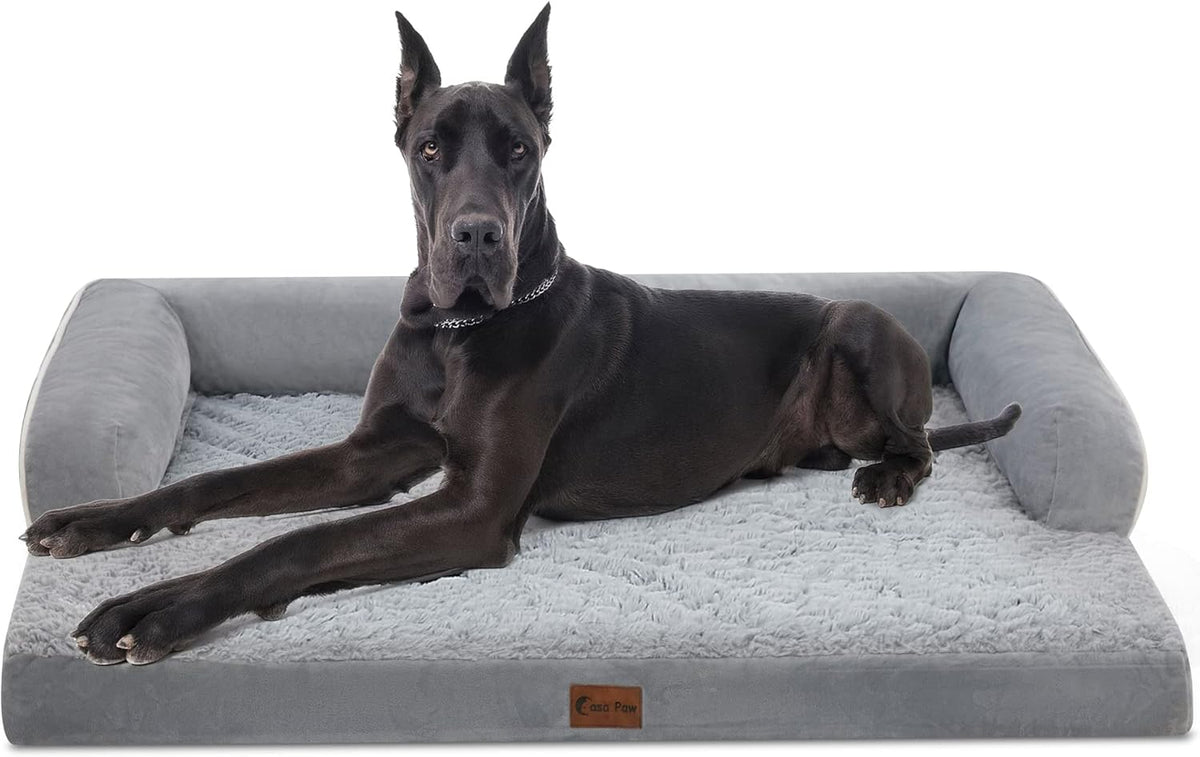 XXL Dog Bed with Bolsters, Orthopedic Dog Beds for Extra Large Dogs, Waterproof Dogs Beds XLarge with Removable Washable Cover, Nonskid Bottom (XX-Large, Grey)